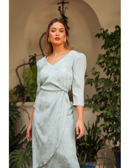 Green satin tuxedo cocktail sash dress