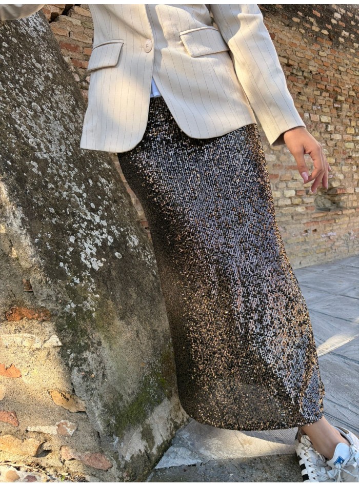 Gold sequinned maxi long skirt with straight cut