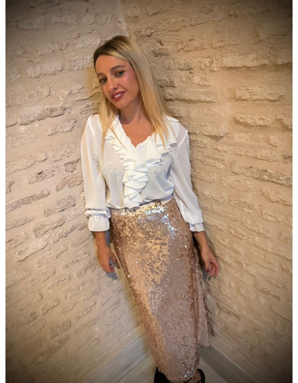 Long maxi skirt in sequins with straight cut and high waist 2
