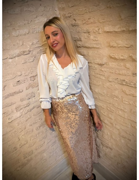 Falda larga maxi de lentejuelas con corte recto y cintura alta para eventos especiales