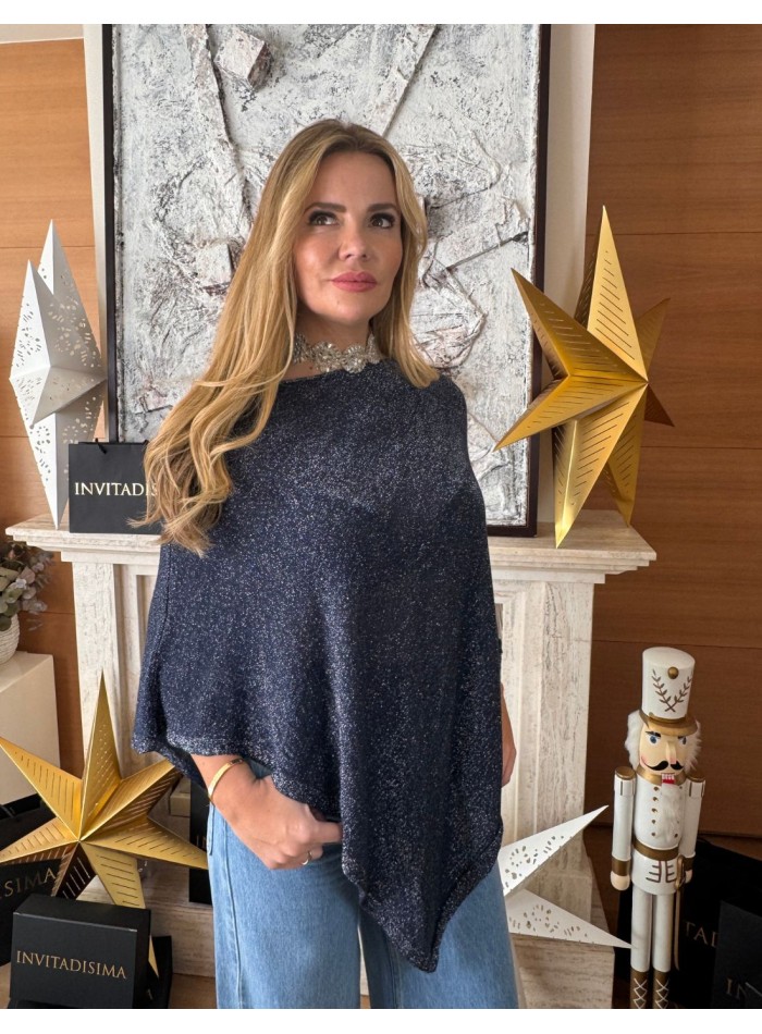 Navy poncho with glitter
