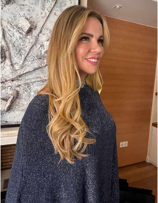 Poncho bleu marine avec paillettes 2