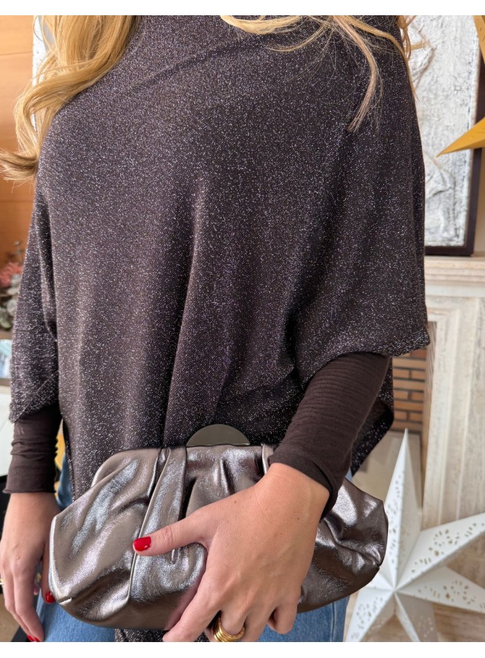 Poncho marrón con brillo para mujer