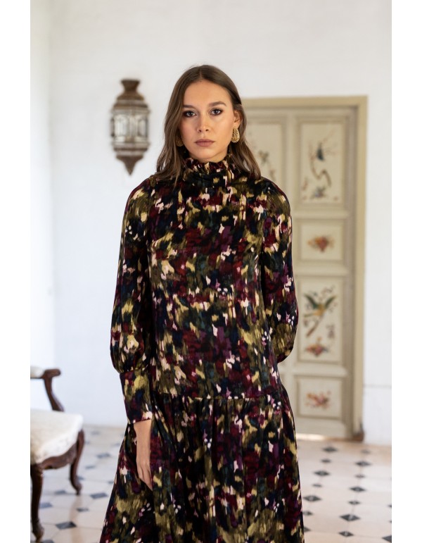 Robe midi imprimée avec hanches basses et manches longues 2