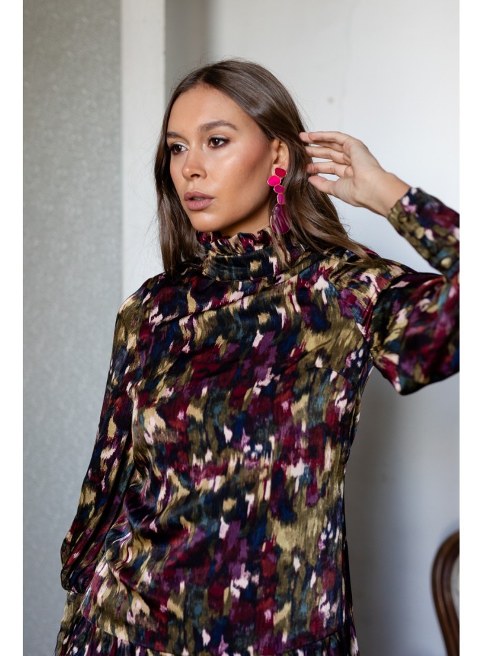 Printed midi dress with low hip and long sleeves