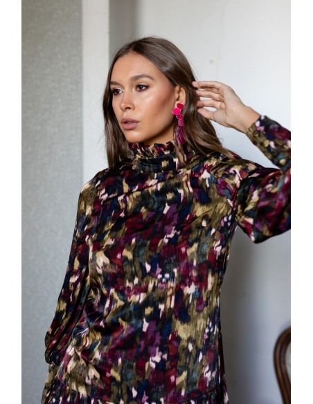 Printed midi dress with low hip and long sleeves