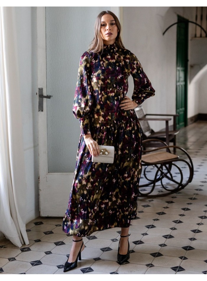 Robe midi imprimée avec hanches basses et...