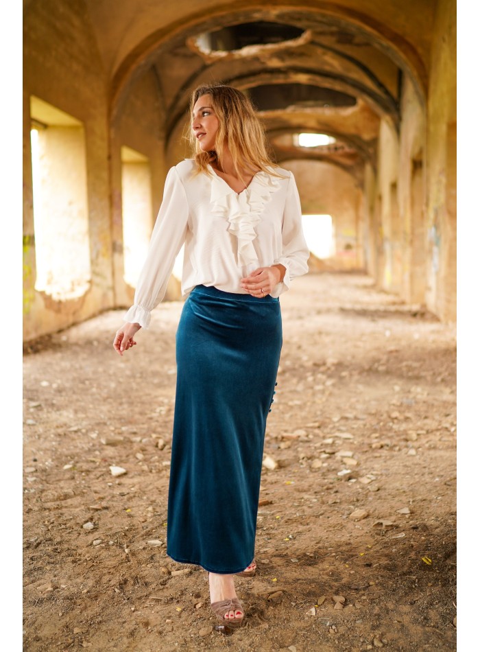 Blouse brute à volants et manches longues