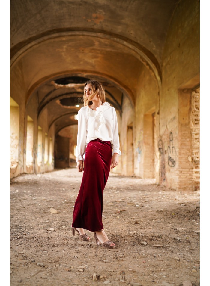 Blusa cruda con volantes y manga larga para ocasiones especiales