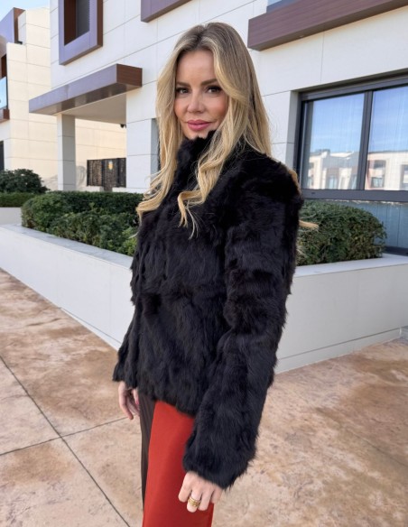 Chaqueta de pelo de conejo marrón