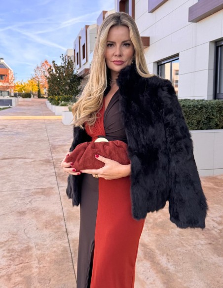 Chaqueta de pelo de conejo color marrón para mujer