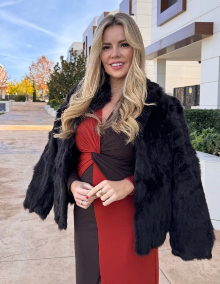 Chaqueta de pelo de conejo color marrón