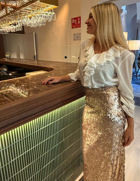 Falda larga maxi de lentejuelas con corte recto y cintura alta