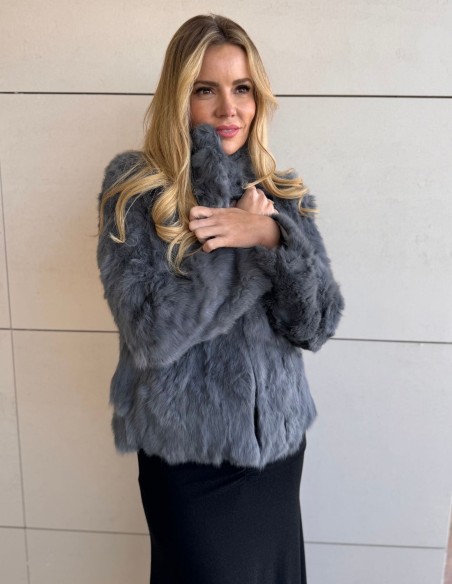 Veste en fourrure de lapin grise