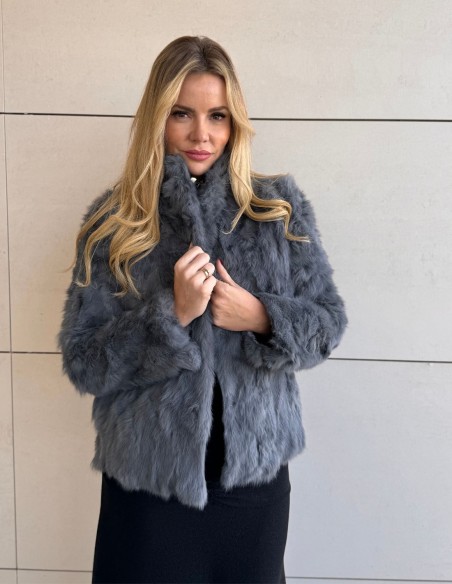 Veste en fourrure de lapin grise