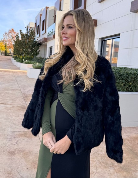 Rabbit fur jacket in black color