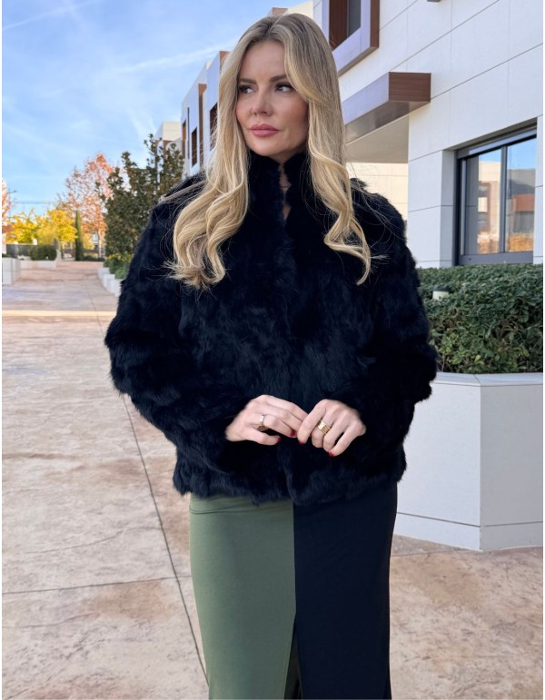 Rabbit fur jacket in black color 2