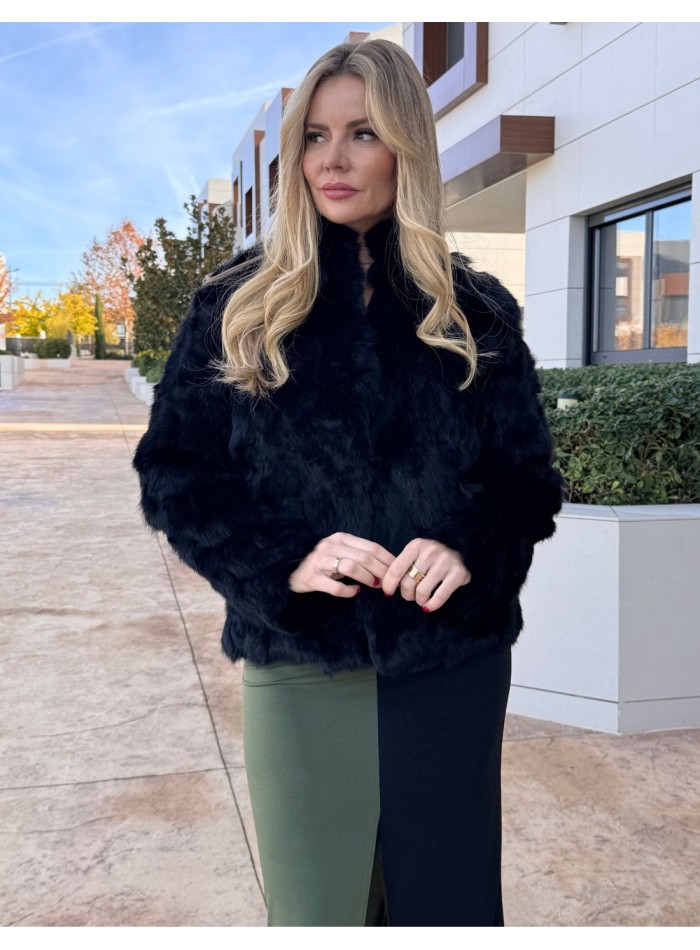 Rabbit fur jacket in black color