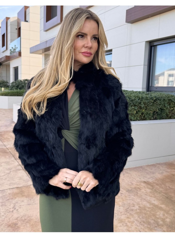 Rabbit fur jacket in black color