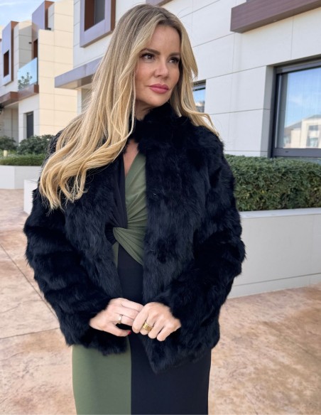 Chaqueta de pelo de conejo en color negro