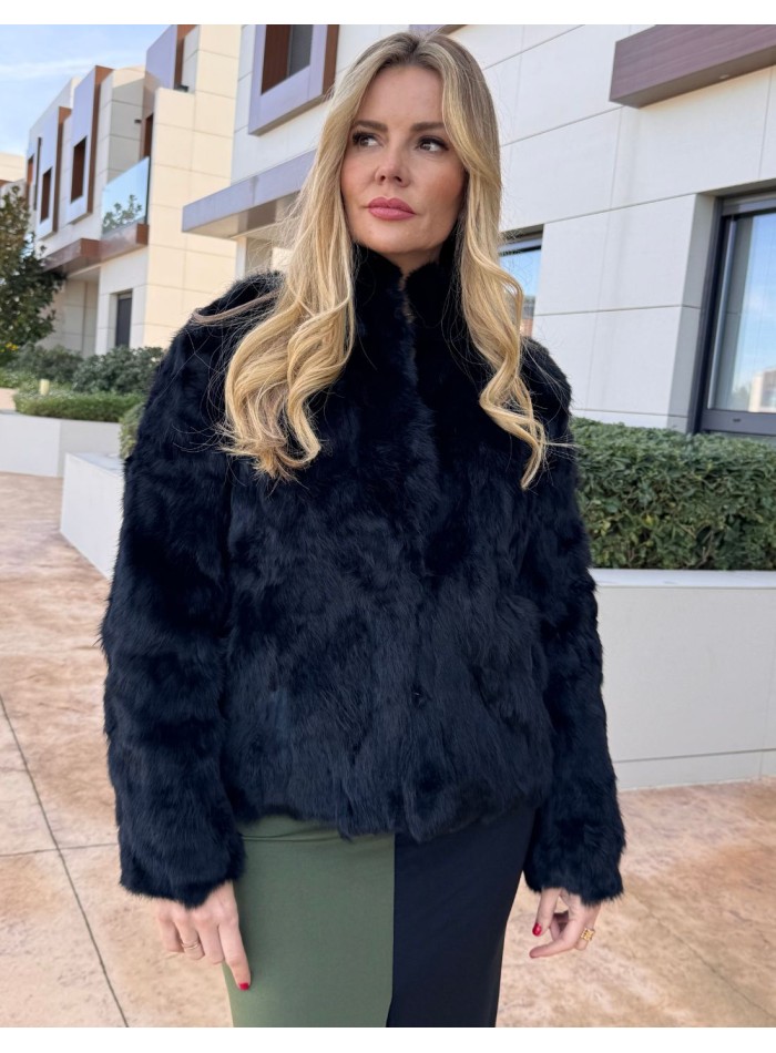 Rabbit fur jacket in black color