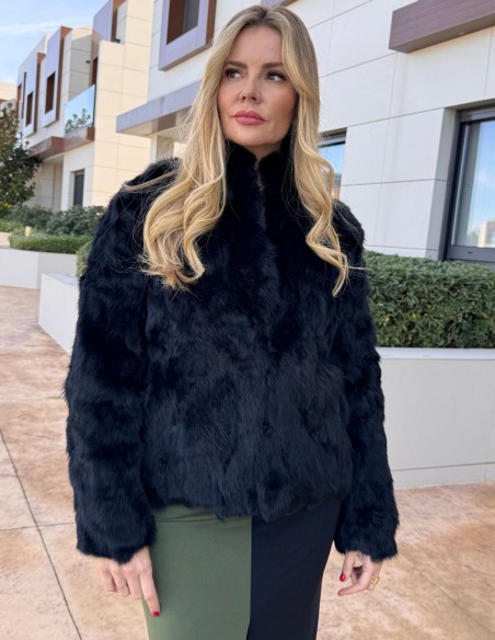 Rabbit fur jacket in black color