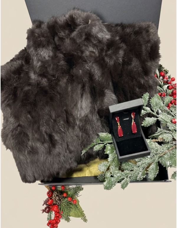 Boîte cadeau 06. Veste en fourrure + boucles d'oreilles