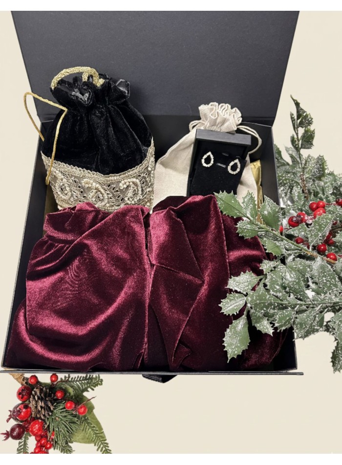 Caja de regalo 08. Kimono de terciopelo + bombonera + pendientes