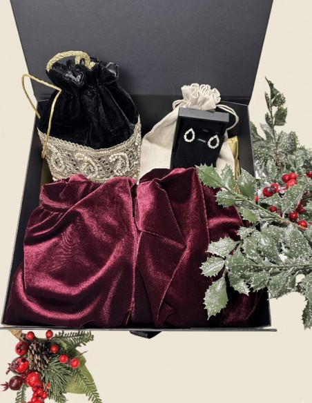 Caja de regalo 08. Kimono de terciopelo + bombonera + pendientes