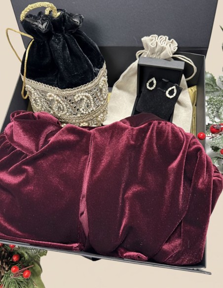 Caja de regalo 08. Kimono de terciopelo + bombonera + pendientes