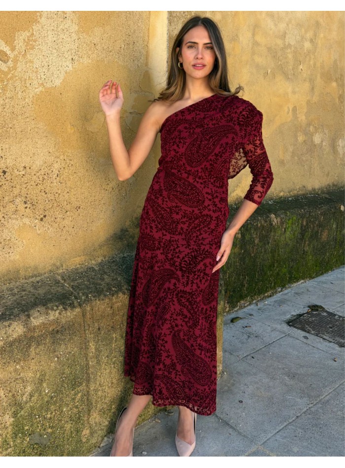 Robe midi en mousseline floquée à encolure...