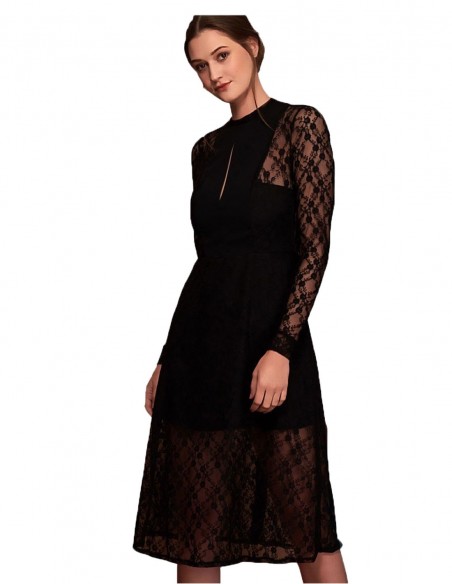 vestido midi con encaje negro para invitadas a eventos de mañana vestido midi con encaje negro para invitadas a eventos de mañana