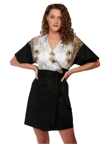 Beige and black cocktail dress with loose sleeves Cocoove - 1 Beige and black cocktail dress with loose sleeves Cocoove - 1