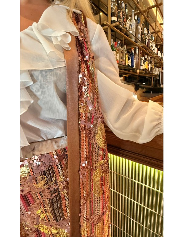 Pink sequin midi vest with satin bias binding for parties 2