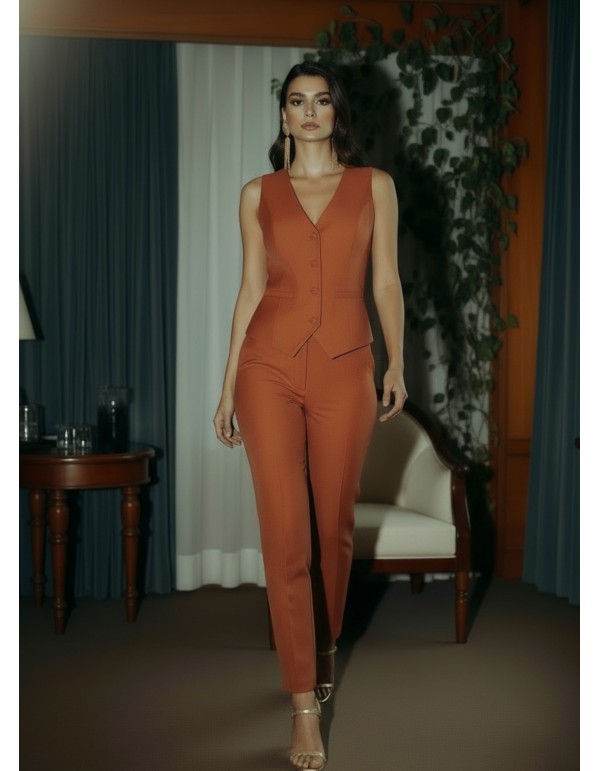 Pantalon taille haute en terracotta avec fermeture éclair... 2