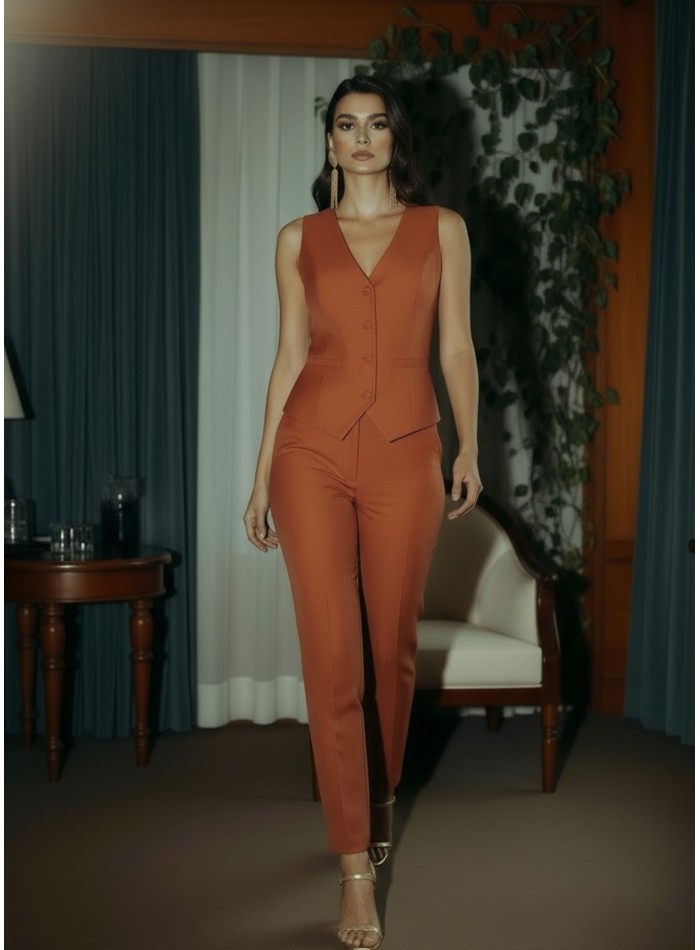 Pantalon taille haute en terracotta avec...