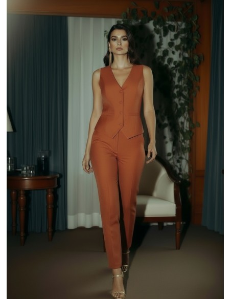 Terracotta high-waisted pants with invisible zipper and side pockets