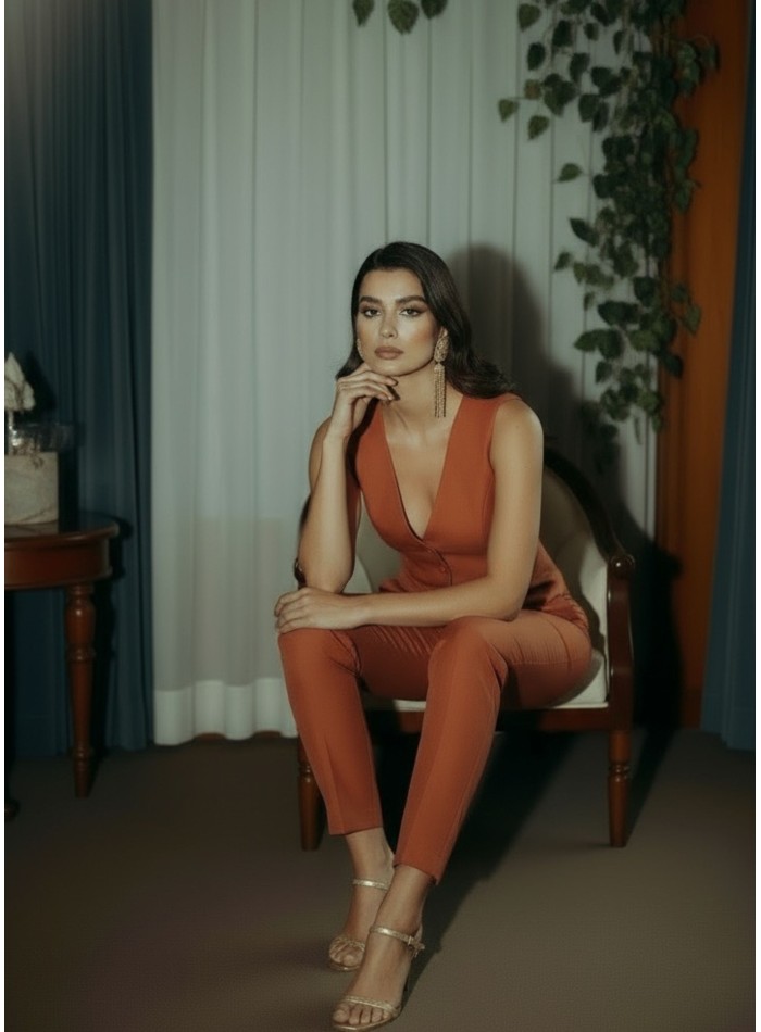 Terracotta high-waisted pants with invisible...