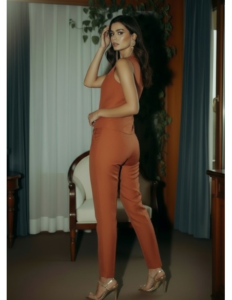 Pantalon taille haute en terracotta avec fermeture éclair invisible et poches latérales
