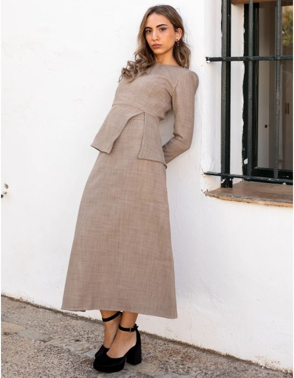 Jupe midi évasée en beige 2