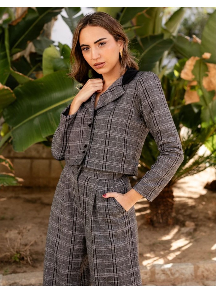 Veste courte d'invité à carreaux gris et noirs