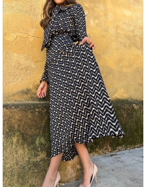 Falda midi de punto negra con estampado geométrico 2