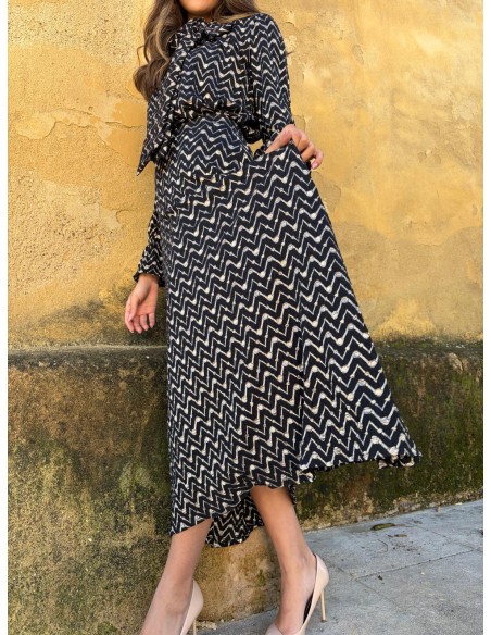 Falda midi de punto negra con estampado geométrico para eventos