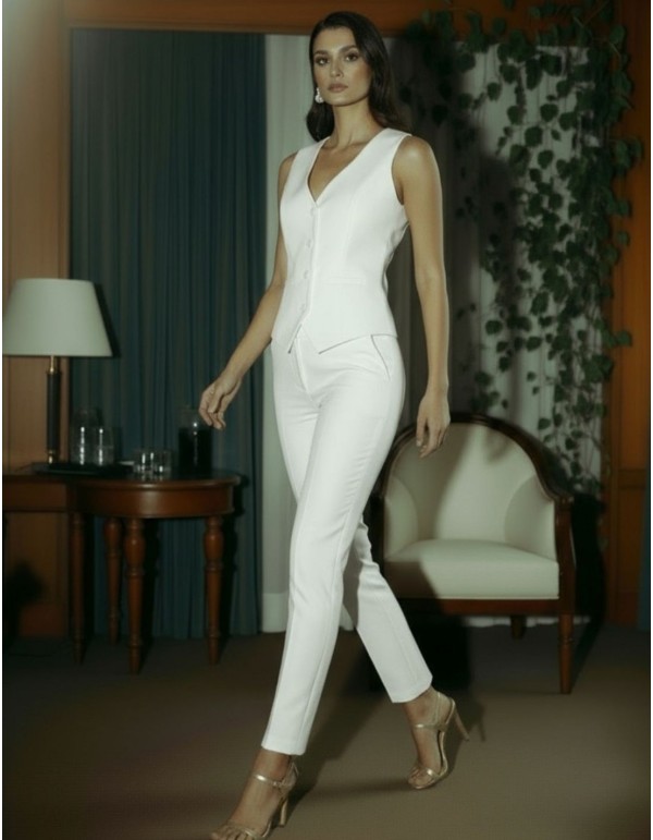 Pantalon blanc avec taille haute et poches latérales