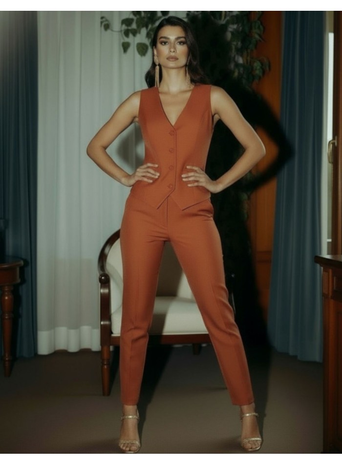 Pantalon taille haute en terracotta avec...