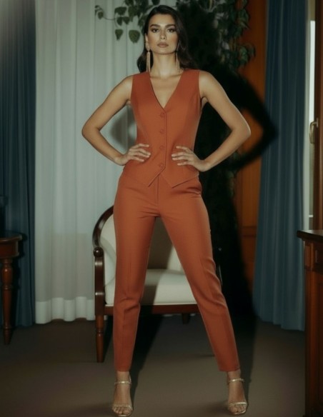 Pantalon taille haute en terracotta avec fermeture éclair invisible et poches latérales