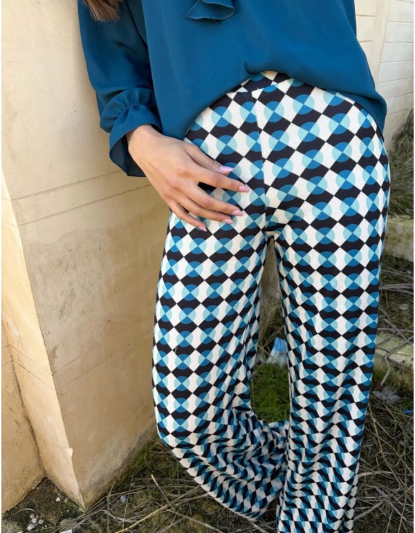 Petrol blue printed knitted pants