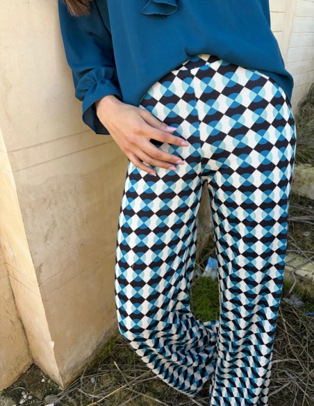 Pantalon en maille imprimé bleu pétrole