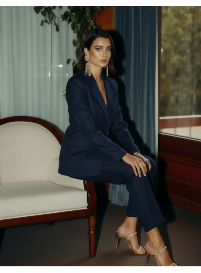 Blazer azul marino cruzado con cuello y solapa para eventos