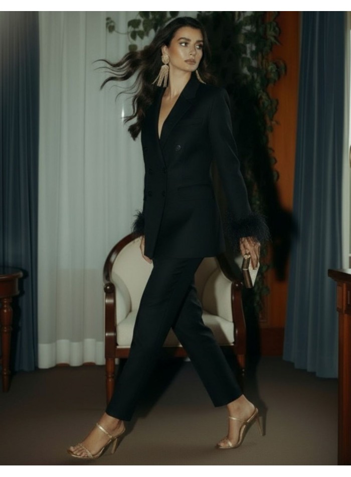 Blazer oversized estructurada con detalle de plumas para fiestas